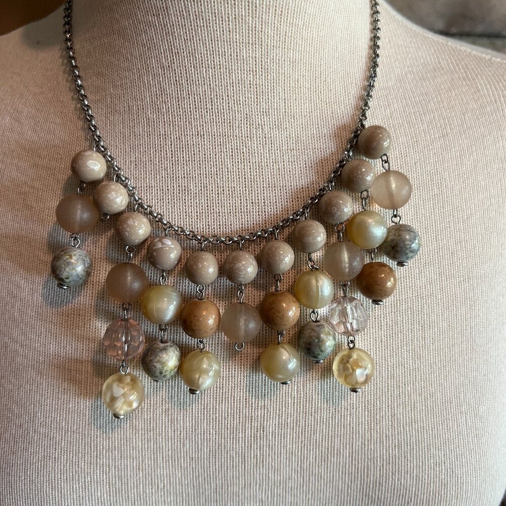 New York & Company earthtone bead and chain necklace with adjustable chain